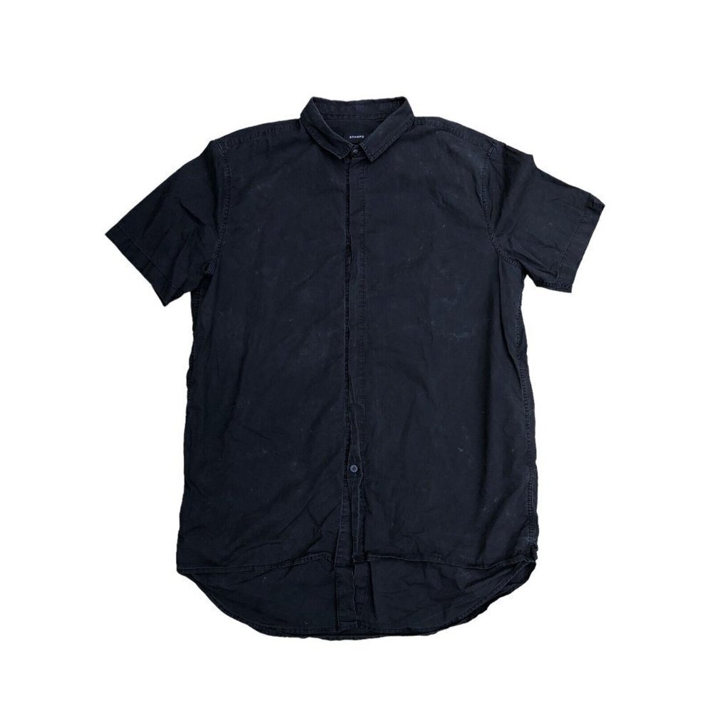 STAMPD Los Angeles Button Down Shirt Men's MEDIUM Black No Button Short Sleeve‍